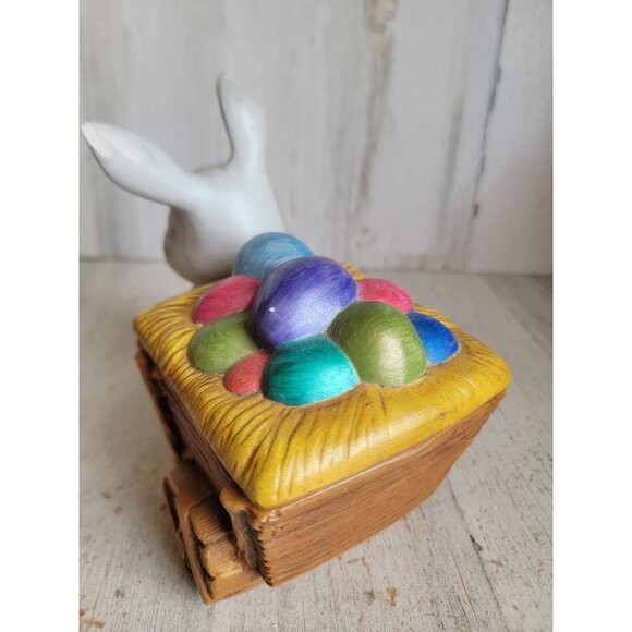 BB rabbit Easter egg ceramic vintage pulling cart container unique spring - Picture 7 of 13